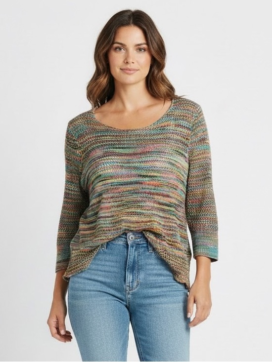 JohnPaulRichard Sweaters - JohnPaulRichard Multicolor Scoop-Neck Pointelle Knit Sweater Women’s M